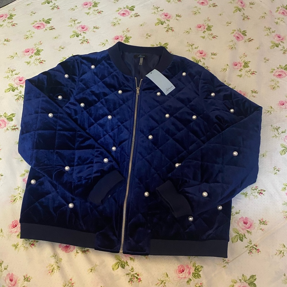 Velvet bomber jacket with pearls